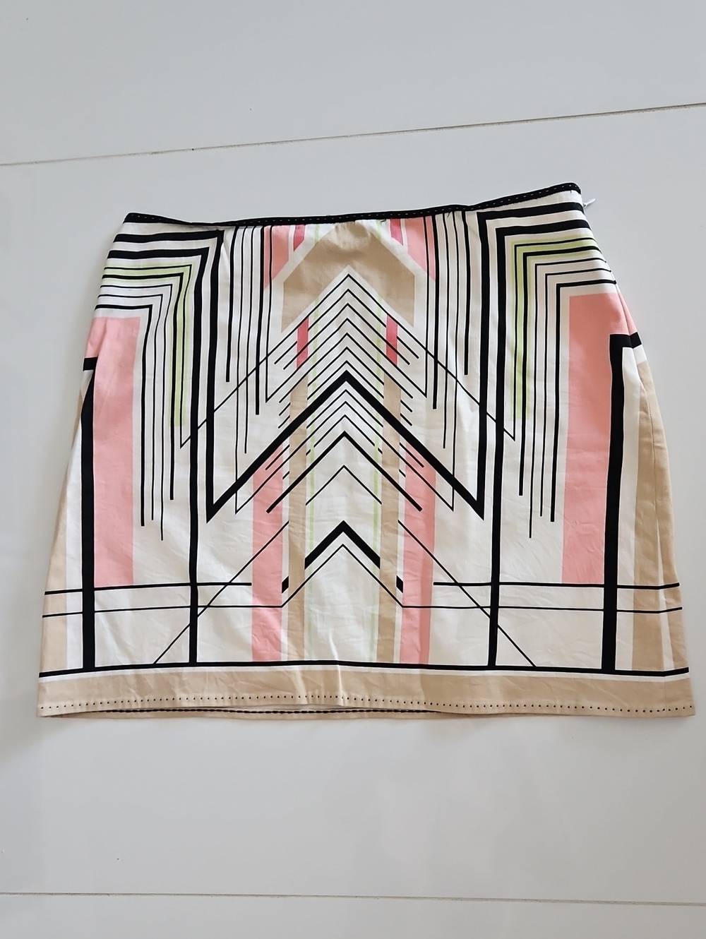 Elie Tahari Pink, Cream & Black Geometric Mini Skirt